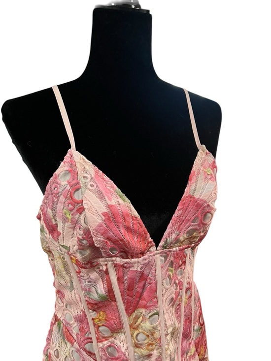 PrettyLittleThing Pink Multi Floral Corset Puffball Mini Dress NWT Size 10 - Picture 4 of 9